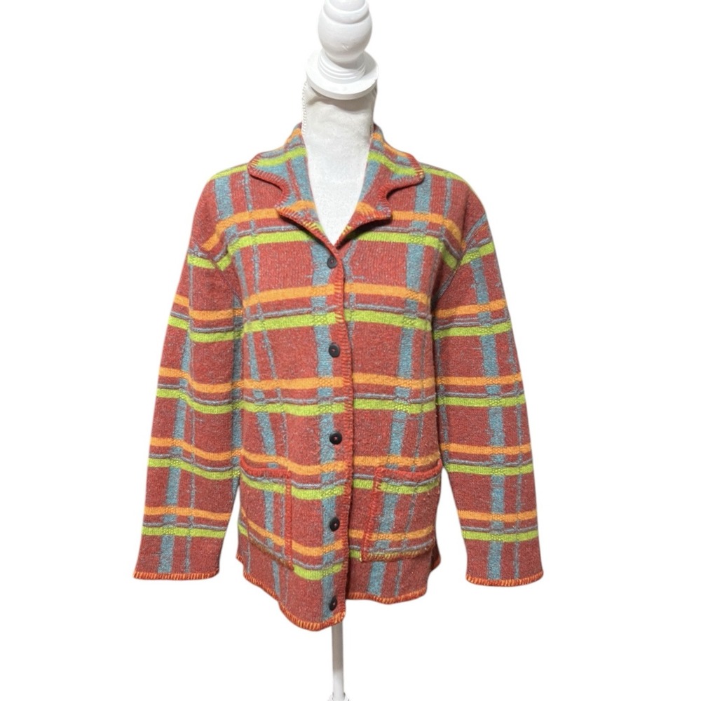 Gaeltarra Ireland Plaid pure wool button front cardigan shacket size Small Funky